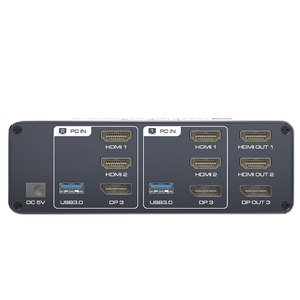 Conmutador KVM DP 2x3 8K Triple Monitor DP HDMI Monitor extendido Conmutador KVM USB 2 en 3 salidas para 2 computadoras que comparten 3 monitores - Product Image 2