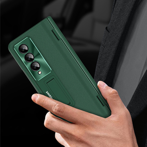 サムスンギャラクシーzfold4メタルレザー用シェルメンブレン統合電話ケース、サムスンシリーズ用ホルダーケース電話付き - Product Image 3