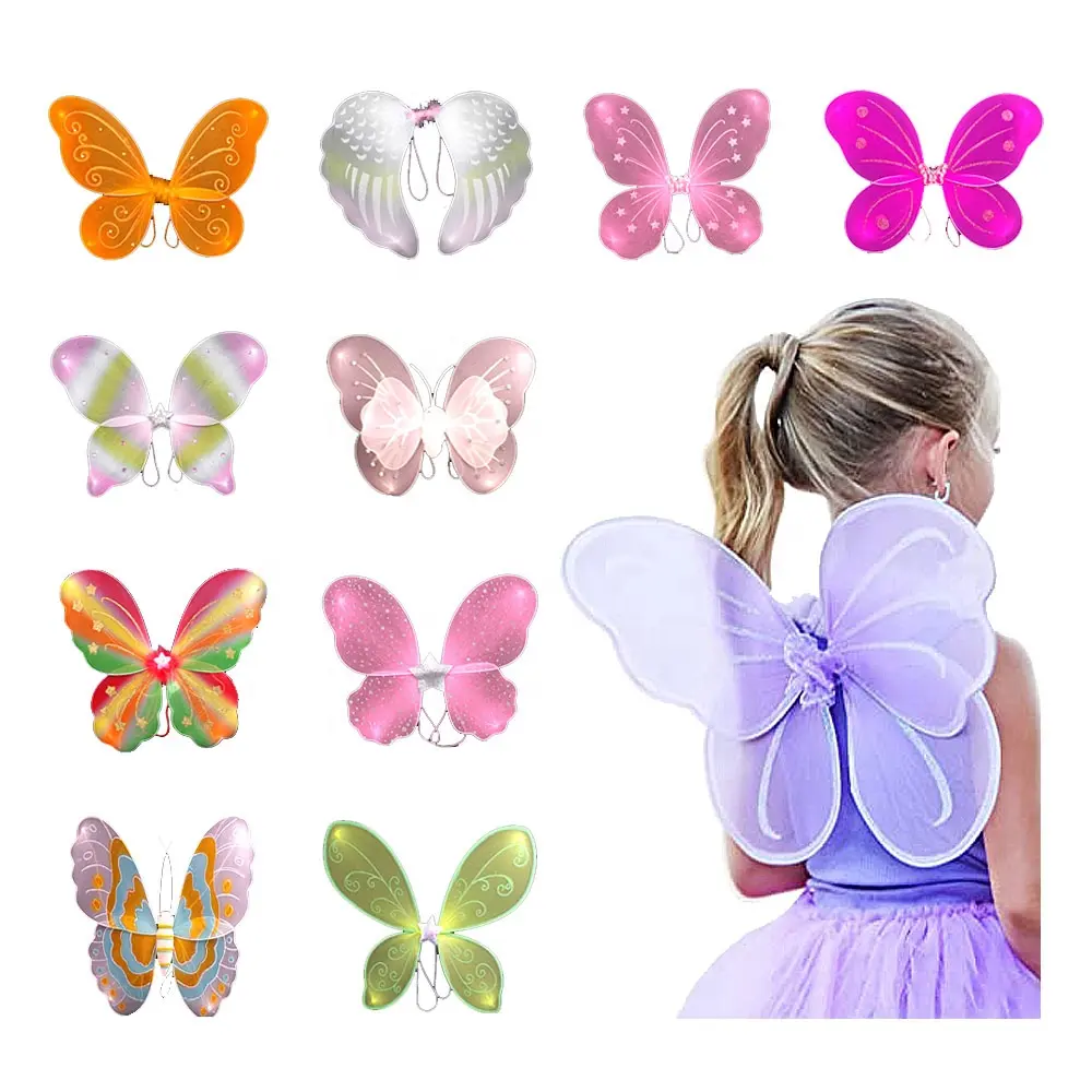 गर्म बिक्री तितली सनक एन्जिल राजकुमारी लड़कियों परी पंख बच्चों कॉस्टयूम तितली पंख के लिए पार्टी ड्रेस अप