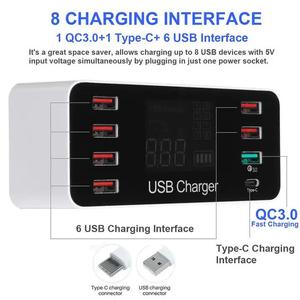 PD 18W çoklu port 8-Port USB şarj aleti masaüstü istasyonu QC3.0 hızlı 60W hızlı şarj ile iPad cep telefonu için LCD ekran - Product Image 4
