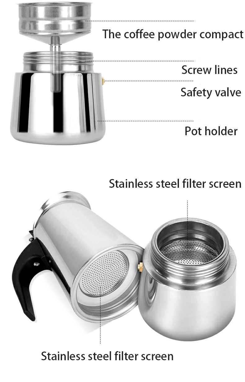 100ml/200ml/300ml/450ml Portable Espresso Coffee Maker Moka Pot Stainless Steel Coffee Brewer Kettle Pot For Pro Barista