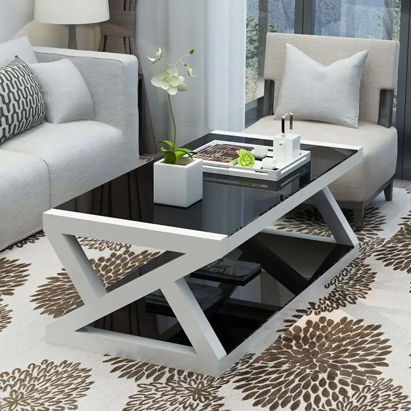 Home furniture Gold rectangle steel metal tempered glass office home goods coffee table