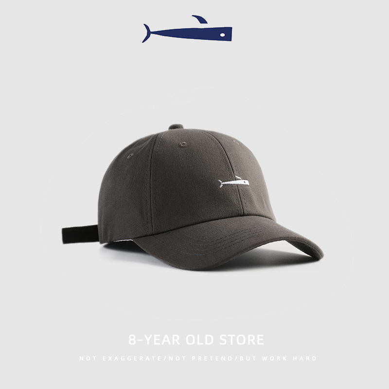 B152211 Simple Whale Embroidered Cotton Baseball Cap, Gray