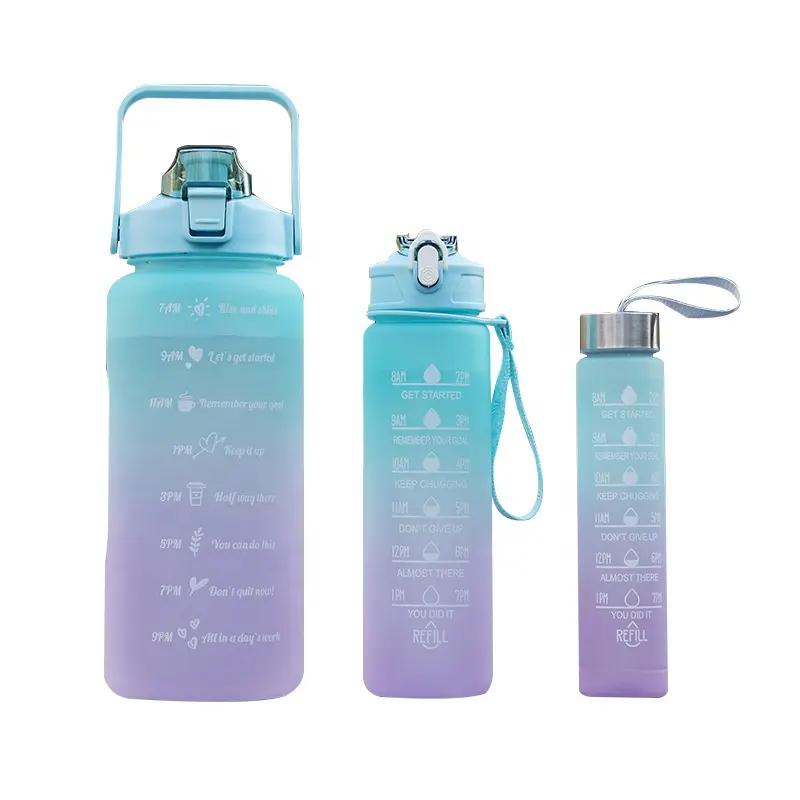 Eauchy-Juego de 3 piezas de botella de agua de plástico, jarra de 64oz con marcador motivacional y de tiempo, 2000ml