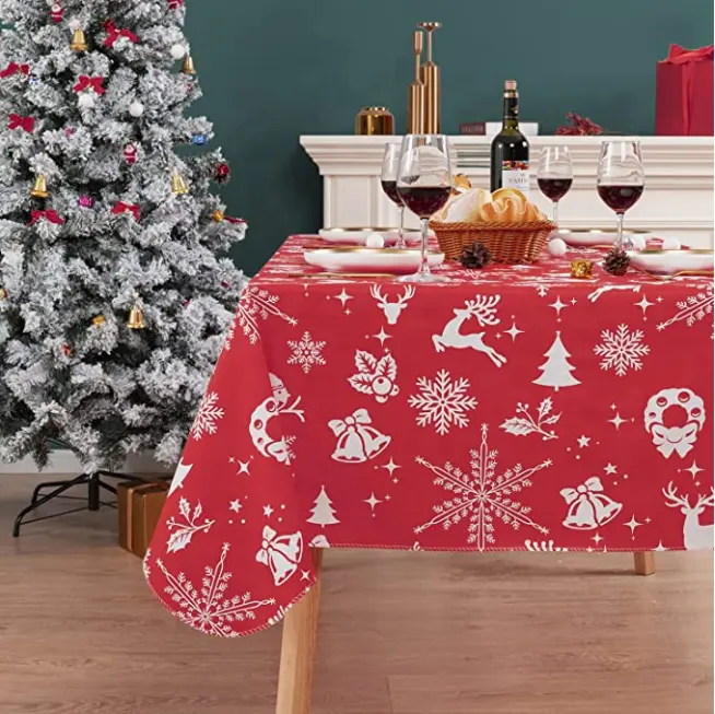 2023 New rectangular Christmas family party printed pattern waterproof and oil-proof pvc tablecloth