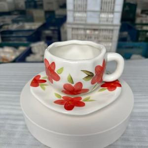 Haşhaş çiçeği seramik fincan Set porselen kupa seti kahve ve çay için hediye kutusu ile çay fincanları & tabaklar - Product Image 3