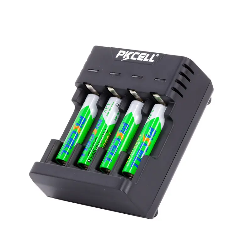 Pkcell carregador de bateria recarregável, colorido, portátil, nimh, 8146 aa, aaa, tamanho 4 slot, seta light