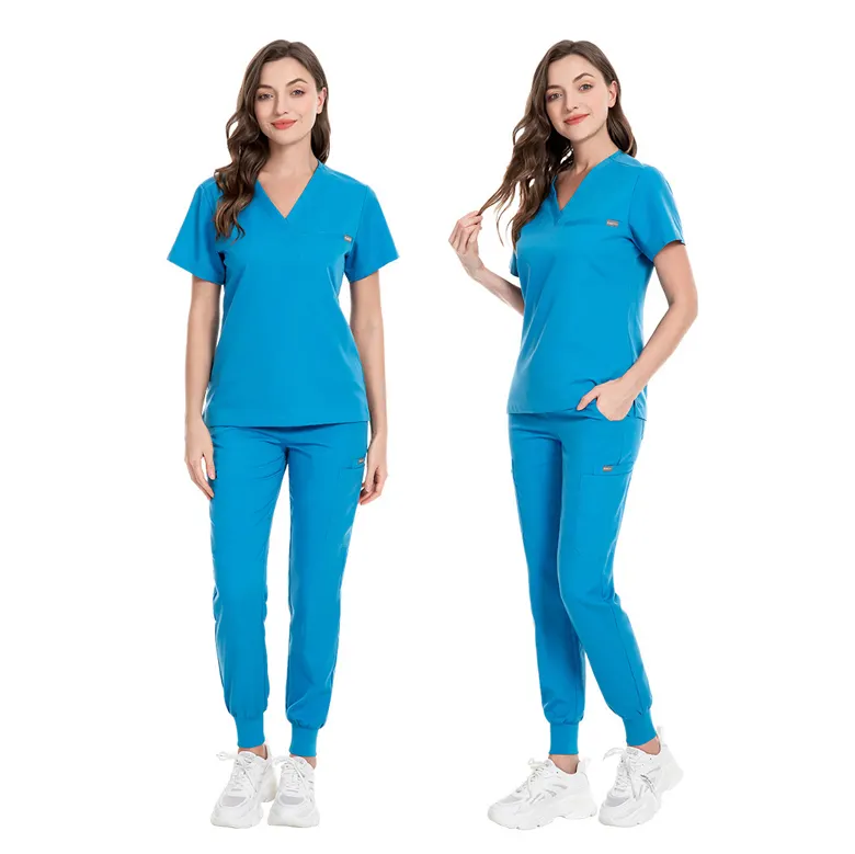 Conjunto de esfoliantes para uniformes médicos cor azul marinho, uniforme hospitalar plus size, conjunto de esfoliantes de enfermagem duráveis personalizados