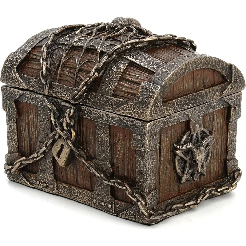 Portagioie personalizzato per decorazioni per la casa artigianale portagioie unico in resina con catena in bronzo Retro Pirate Mini treasure Stash Box