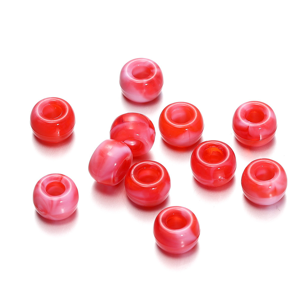 Perles acryliques bicolores à gros trou - rouge