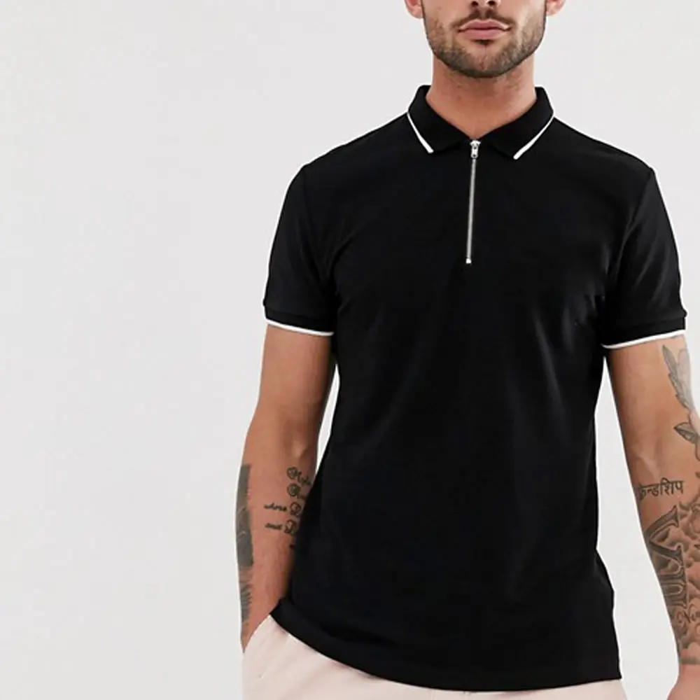 Polo de marca a granel para hombre, Polo para hombre multicolor, Polo con logotipo bordado con cremallera, venta al por mayor