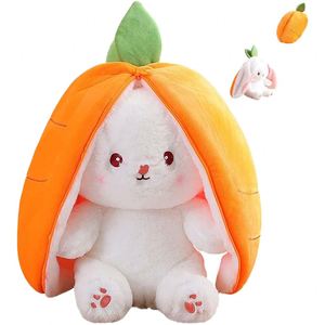 Kawaii Suff動物玩具リバーシブルウサギフルーツトランスフォーメートバニーぬいぐるみ新作ストロベリーキャロットウサギぬいぐるみ