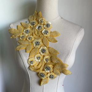 Luxo 3d flor branca frisada lantejoulas Applique tecido para casamento nupcial festa vestido