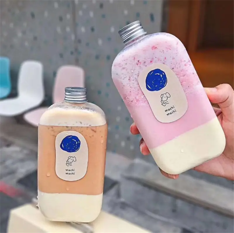 250ml,300ml,350ml ,400ml flat square beverage fresh juice PET plastic bottle milk tea cup drink bottle