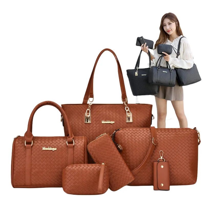 2024 Custom purse for women wholesale hand bags tote luxury pu leather 6 pcs ladies handbag set