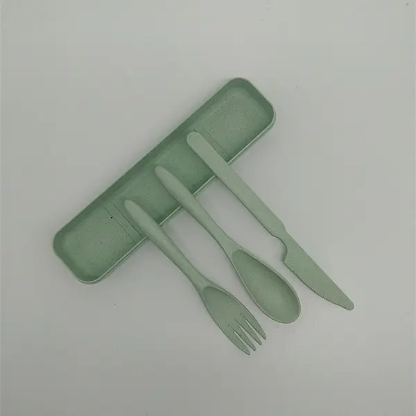 Biodegradable Reusable Food Grade Wheat Straw Travel Cutlery Set With Case For Customized Logo