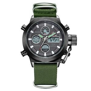 Altın saat GH103 lüks yeşil erkek quartz saat şık naylon kayış aydınlık çok fonksiyonlu çift ekran spor kol saati - Product Image 1