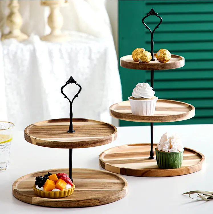 QUAWE vassoi per torte in legno fatti a mano alzata per torta in legno a più livelli espositori per Cupcake da forno per antipasti a 2 livelli