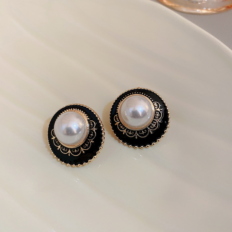 3 # Argent aiguille noir médiéval perle boucles d'oreilles
