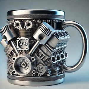 ถ้วย V8เครื่องยนต์พร้อมฝาปิดดีไซน์สร้างสรรค์งานฝีมือทำจากเรซิน3D ลวดลายแก้วอลูมิเนียมสำหรับชาและกาแฟ - Product Image 3