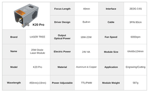 激光树K20固定焦点20w光功率激光雕刻机模块，内置导气管，用于胶合板丙烯酸中密度纤维板切割 - Product Image 5
