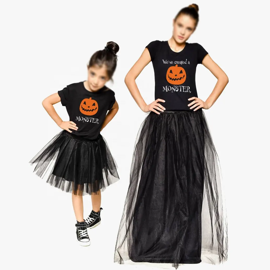 Mamma e io abiti 2021 T shirt stampa personalizzata cotone Tulle abiti corrispondenza gonna Set vestiti di Halloween madre figlia