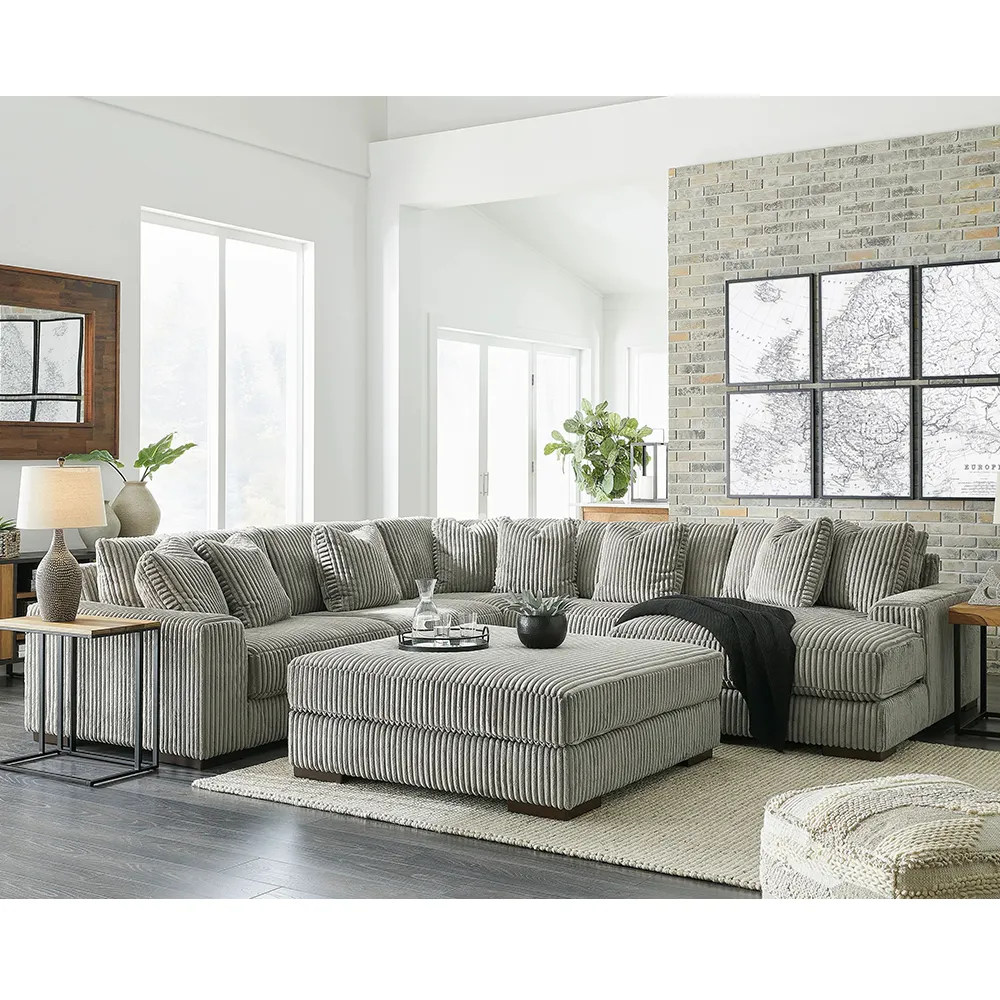 Juego de sofá modular de esquina en la nube, sofá de lujo de tela de pana gris de 5 piezas, sofá modular moderno seccional con Chaise