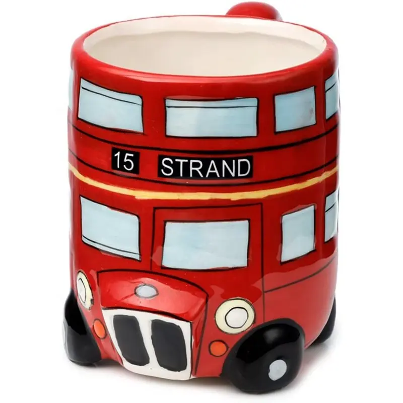 Taza de cerámica 3D con dibujos animados para bebidas calientes, taza de café, té, autobús rojo londinense, o Oficina Decoración de cocina, artesanal, personalizada