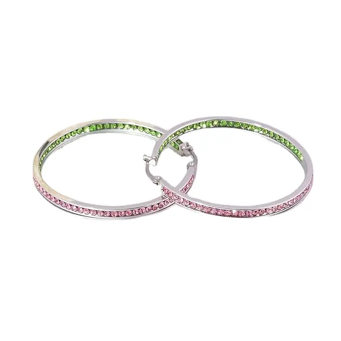 Pink Green Full Crystal Large Hoop Earring Women Big Hoop Earrings Jewelry