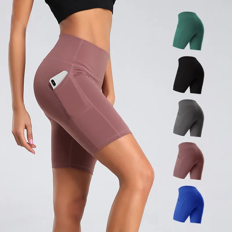 Pantalones cortos de Yoga para mujer, Shorts deportivos elásticos ajustados de cintura alta con realce para correr, Fitness y gimnasio