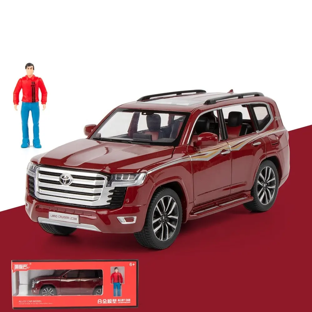 ¡CALIENTE! 1:24 Diecast Model Cars Cruiser LC300 modelo de aleación con muñeca sonido y luz Pullback Car Toy para regalo