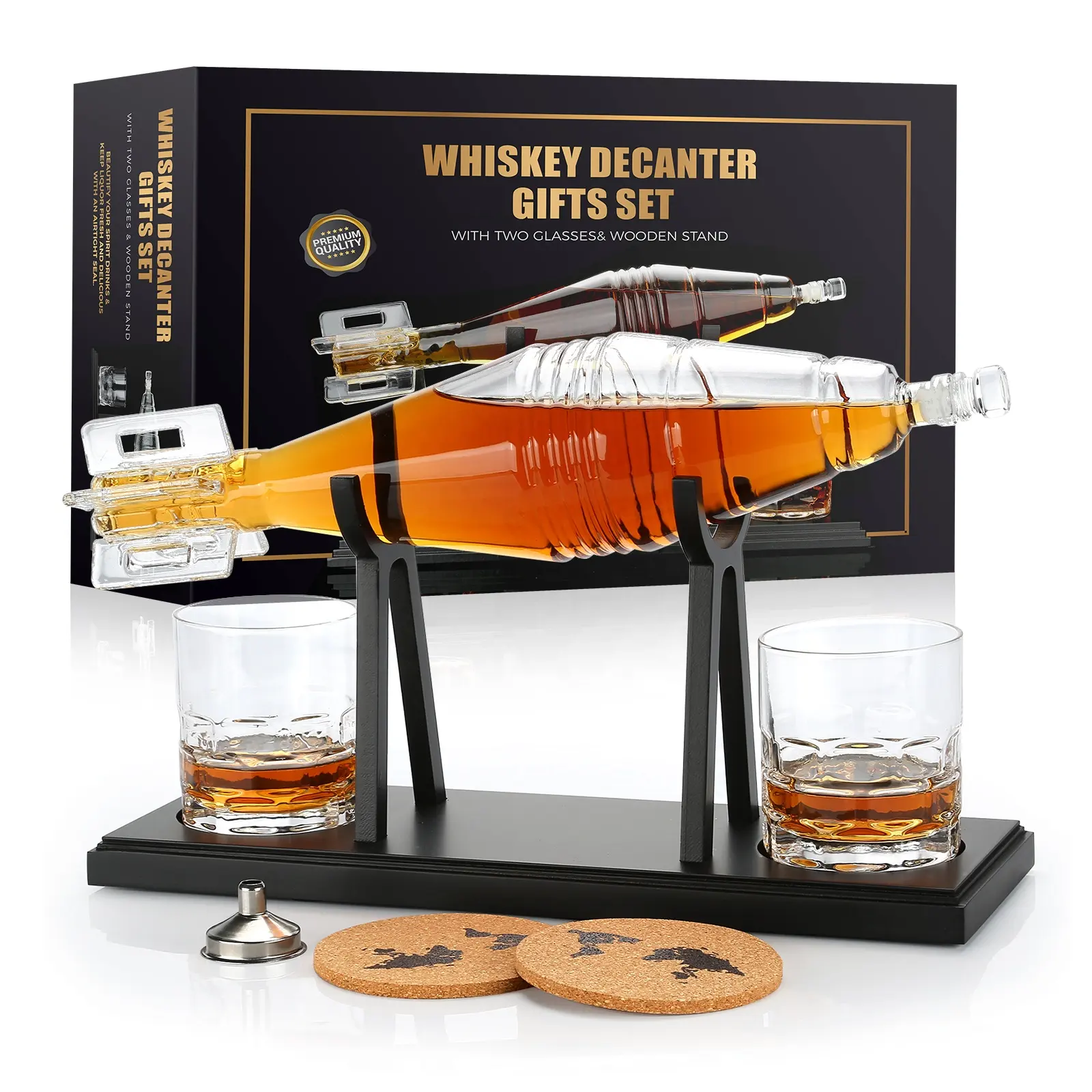 Decantador de whisky con 2 vasos de whisky, jarra de whisky de 27 Oz, regalos de whisky para hombres, regalo de Navidad para el padre