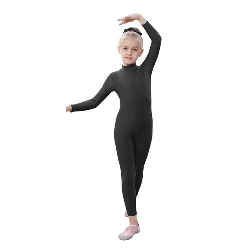 Kinder Mädchen One Piece Spandex Unita rds, Langarm Roll kragen Unitard, Ganzkörper Catsuit, Tanz Trikot Kostüme