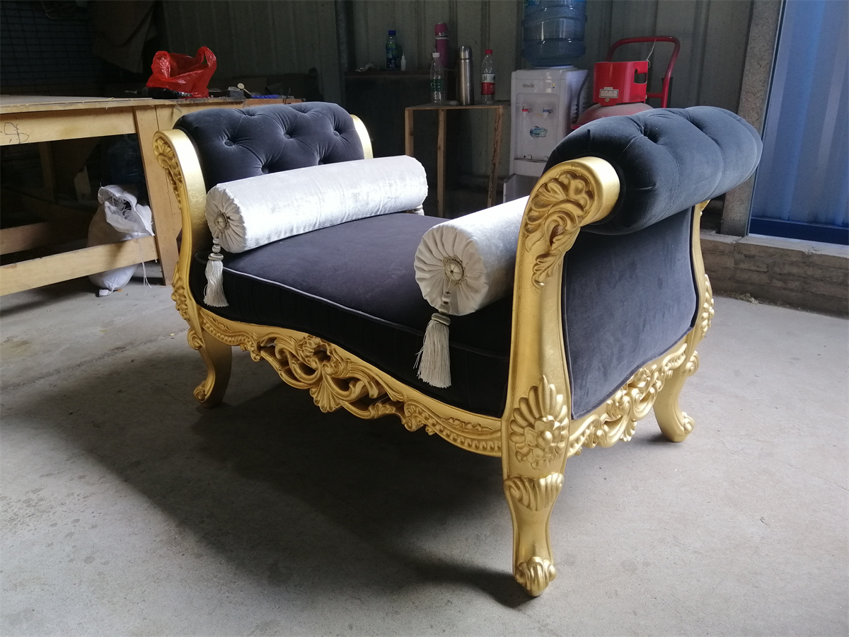 Beech solid wood tripod gold foil paint 5 star hotel living room sofa furniture golden Dubai sofa set