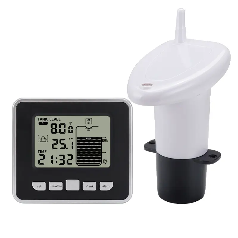 Medidor de nivel de agua ultrasónico, medidor de nivel de profundidad de líquido inalámbrico, Sensor con pantalla de temperatura y función de alarma