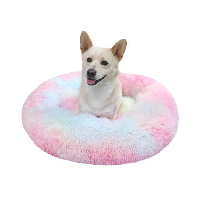 Peluche en fausse fourrure, confortable, imperméable, Donut, Dropshipping, doux, lavable, amovible, lit rond pour chat et chien