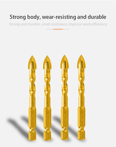 Hex Shank צלב טיפ משולש מקדחי טוויסט עם אבץ מצופה עבור זכוכית אריח קידוח