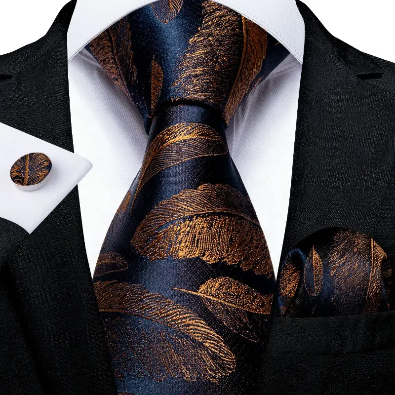 Hi-Tie-corbatas de seda cuadradas con bolsillo para hombre, corbatas masculinas de color azul oscuro y dorado con diseño personalizado, venta al por mayor