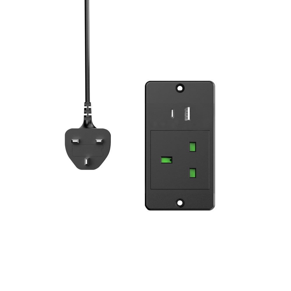Nero-1*Prese CA+1*USB-A+1*USB-C-UK