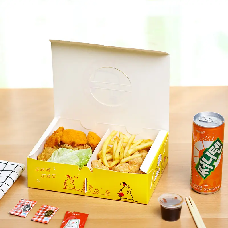 Isposable-caja de embalaje para comida, compartimento de papel doble para aperitivos