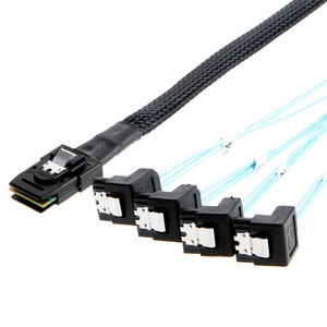 MINI SAS SFF-8087ไปยัง4 90 ° SATA ฮาร์ดดิสก์แบบแข็งคอมพิวเตอร์เซิร์ฟเวอร์ฮาร์ดดิสก์12Gbps สายข้อมูลบวกแกนทองแดงชุบเงิน - Product Image 1