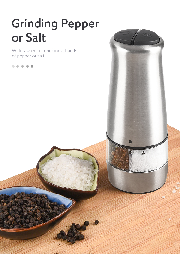 6 AAA batteries operated stainless steel electric pepper grinder salt mill 2 in 1 dual mill
