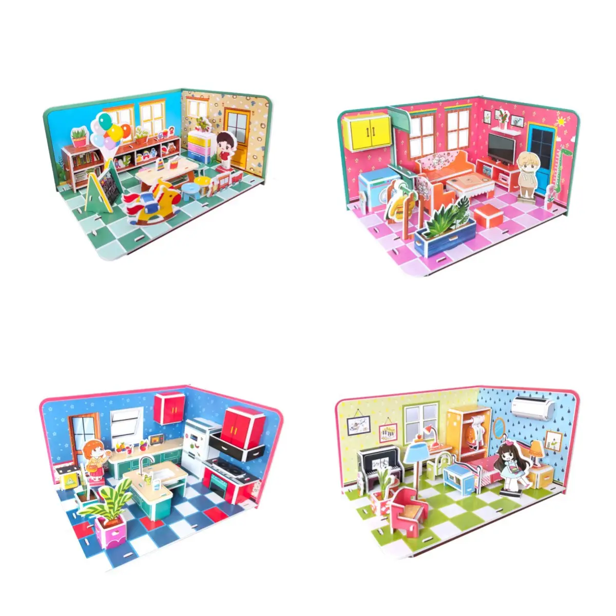 2023 New Cheap 3d Paper Puzzle Dollhouse Cozinha Casa Estilo DIY Puzzle Brinquedos Para Crianças