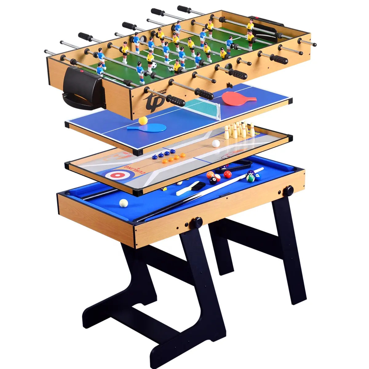48" 5in1 standing up multi game table billiards/soccer/shuffleboard/bowling/tennis table with all full accessoriesTM-4817