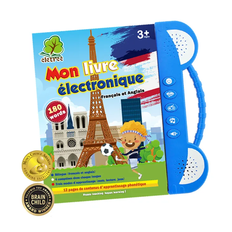 Libro Electrónico de aprendizaje en inglés y francés para niños, libros electrónicos educativos para niños