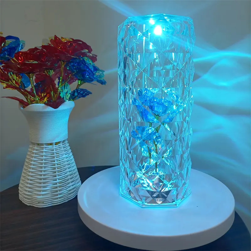 Net kırmızı yatak odası yaratıcı Led gece lambası kristal lamba 3D güç dim 16 renk İskandinav duvar akrilik atmosfer masa lambası