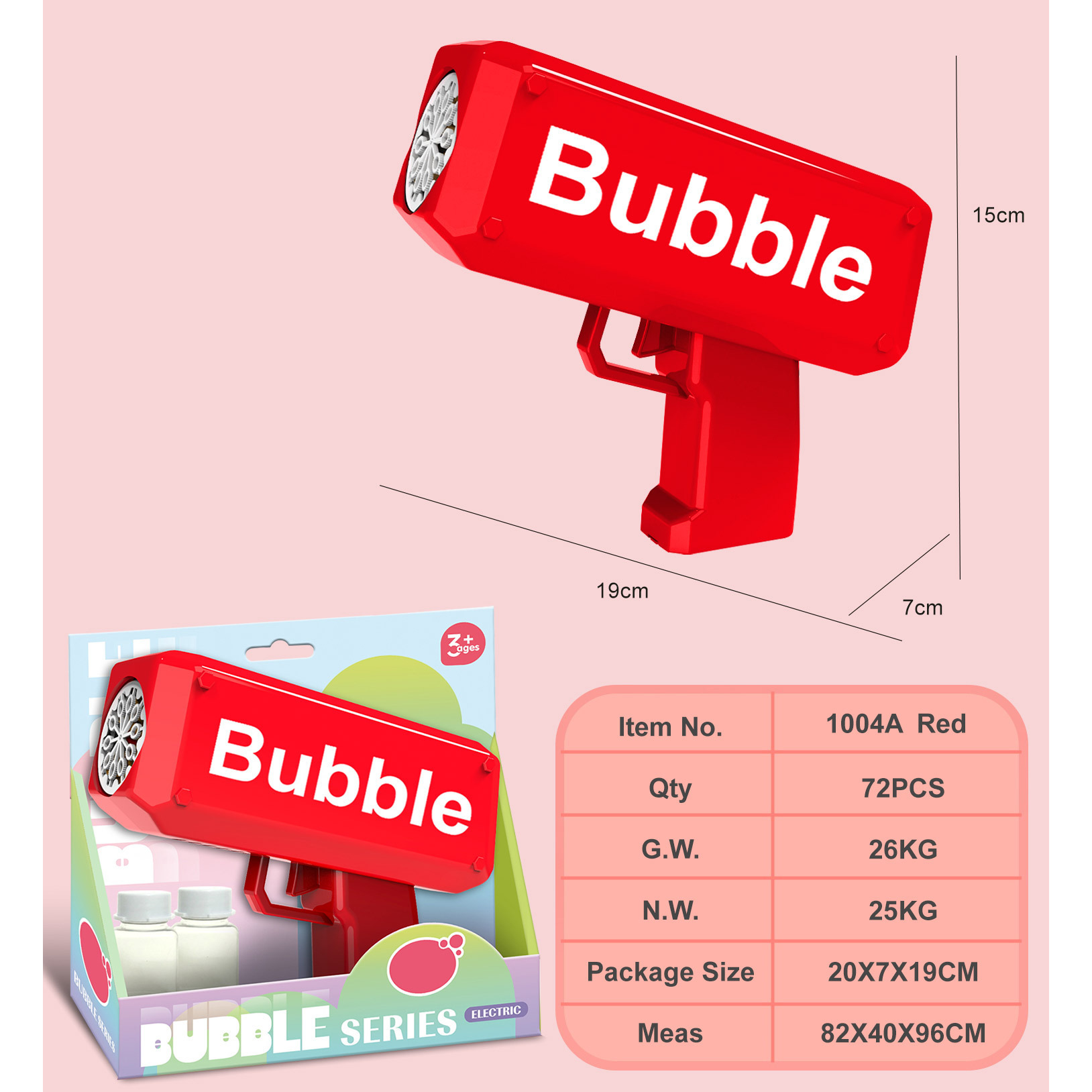 Red 10-hole bubble gun, 40ml water * 2, display box