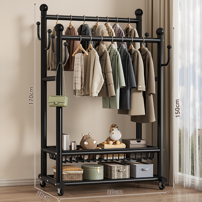 Panier en maille noir premium de 80 cm à double barre et haute capacité avec roulettes