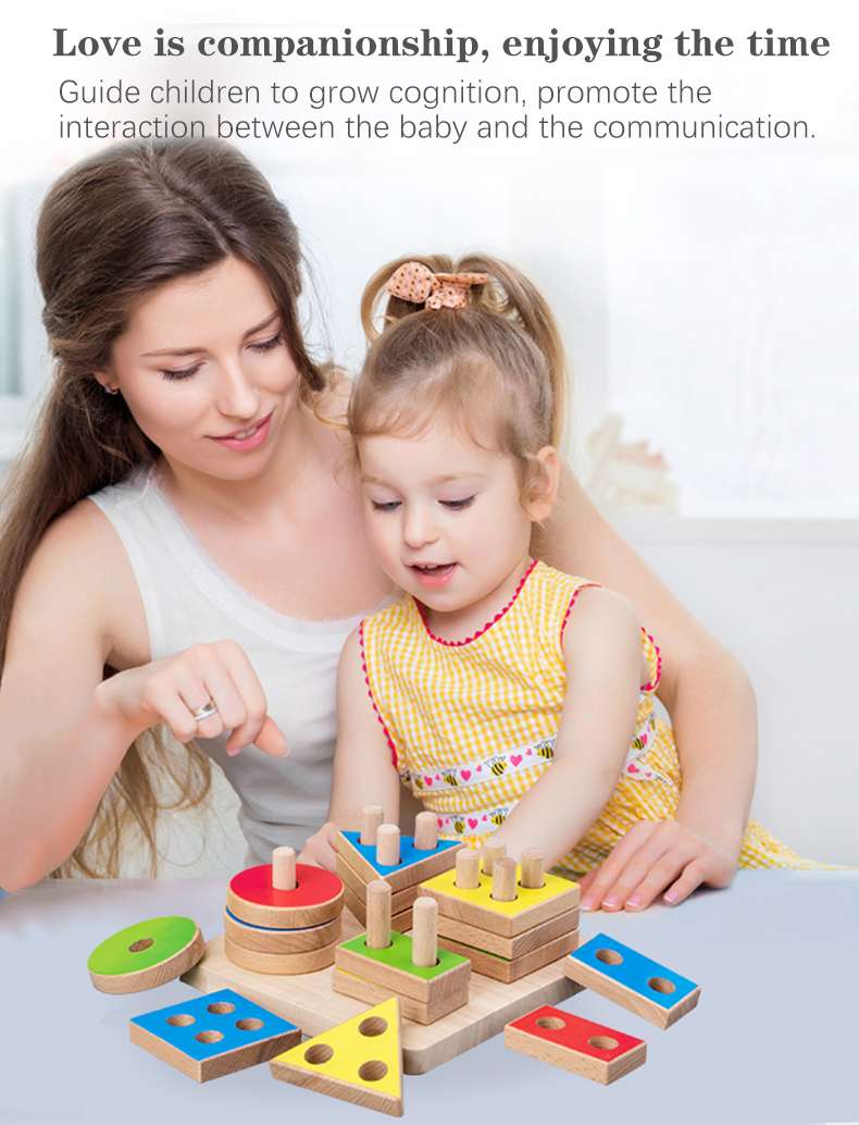 Wooden Montessori Children Four-column Shape Matching Geometric Block Set Toys For Kids