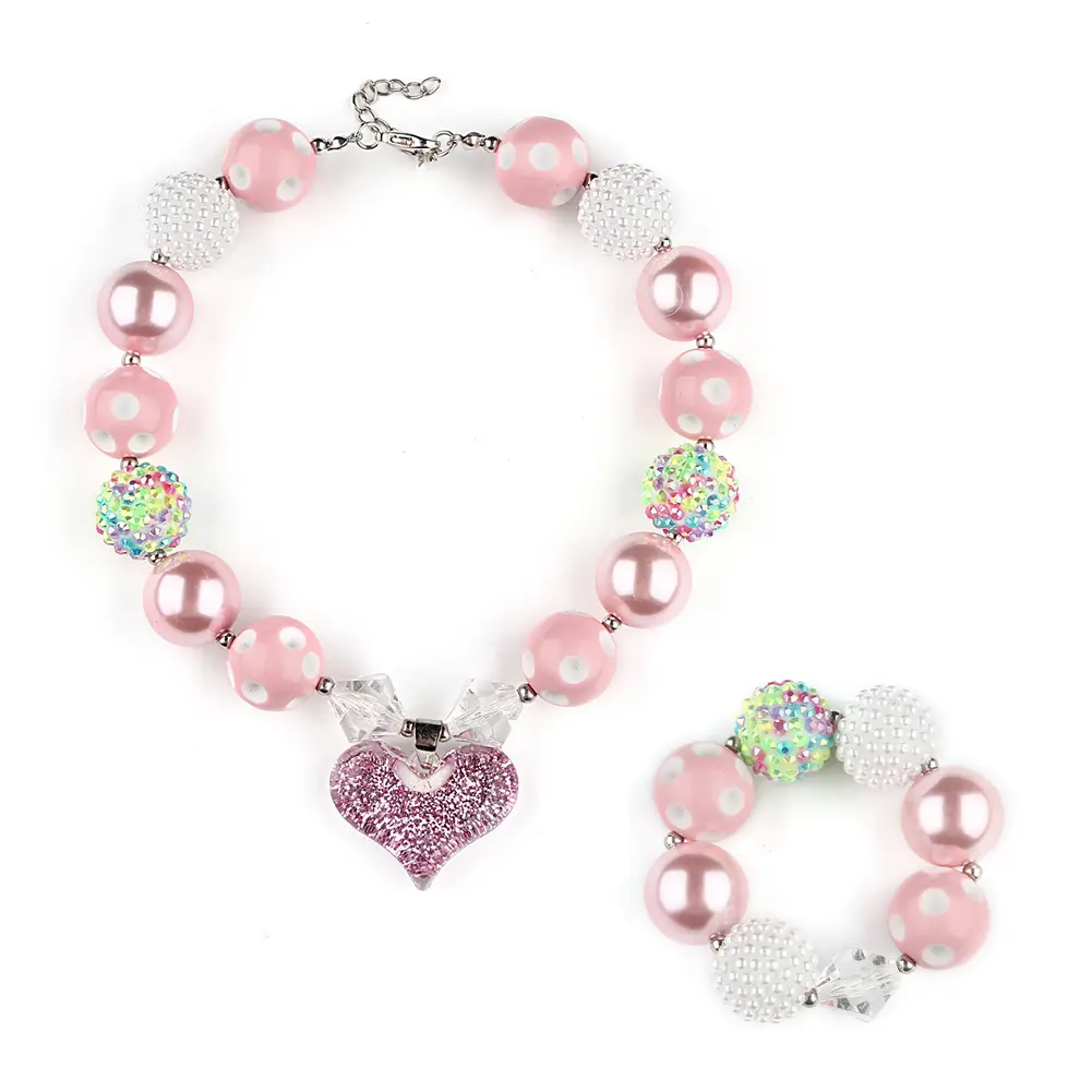 Conjunto de joias de pérolas, conjunto de joias românticas para crianças com miçangas simuladas, colar, brinquedo de festa de aniversário